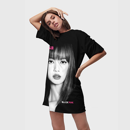 Женская длинная футболка Blackpink Lisa Portrait / 3D-принт – фото 3