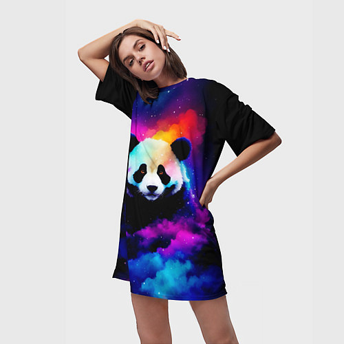 Женская длинная футболка Панда и краски / 3D-принт – фото 3