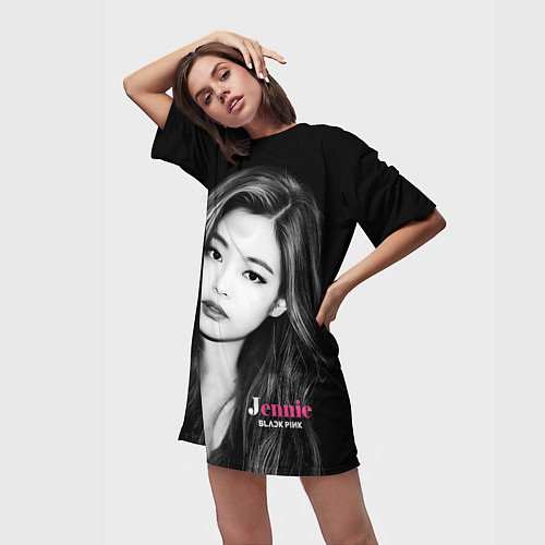 Женская длинная футболка Jennie Kim Blackpink / 3D-принт – фото 3