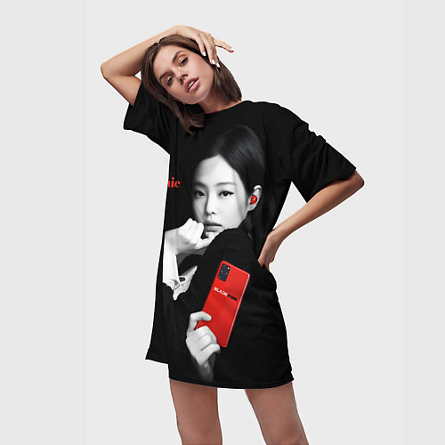 Женская длинная футболка Blackpink Jennie Smartphone / 3D-принт – фото 3
