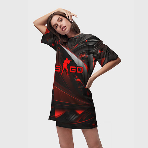 Женская длинная футболка CS GO red and black / 3D-принт – фото 3