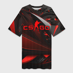 Футболка женская длинная CS GO red and black, цвет: 3D-принт