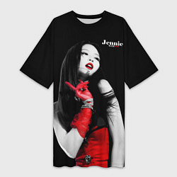 Футболка женская длинная Blackpink Jennie Red dress, цвет: 3D-принт