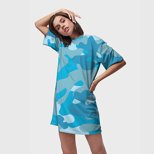 Женская длинная футболка Камуфляж военный синий / 3D-принт – фото 3