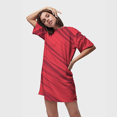 Женская длинная футболка Диагональные полосы красный / 3D-принт – фото 3