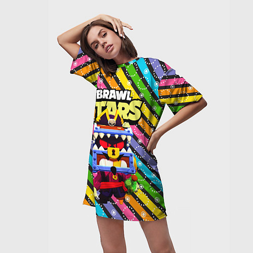 Женская длинная футболка Затонувший сундук Грифф цветные полосы / 3D-принт – фото 3