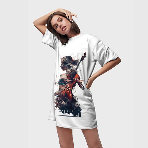 Женская длинная футболка Девушка со скрипкой абстракция / 3D-принт – фото 3