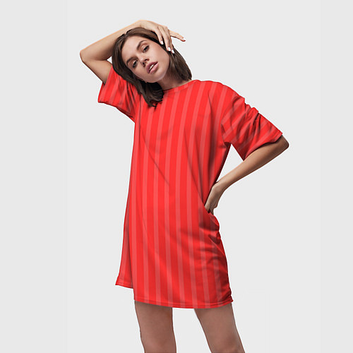Женская длинная футболка Полосатый красный / 3D-принт – фото 3