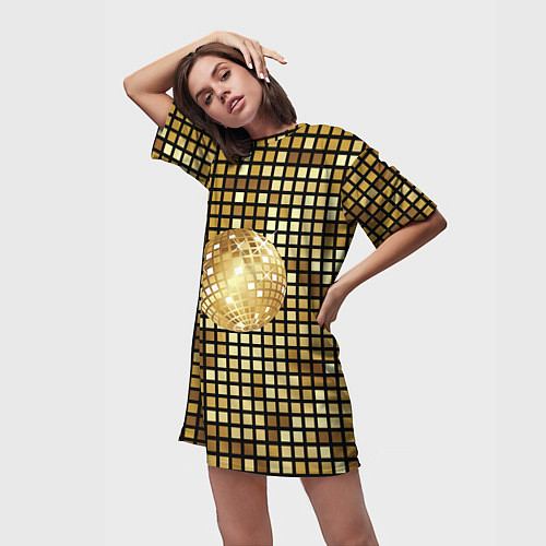 Женская длинная футболка Золотой диско шар и золотая мозаика / 3D-принт – фото 3