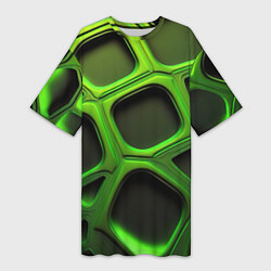 Футболка женская длинная Объемные зеленые соты, цвет: 3D-принт