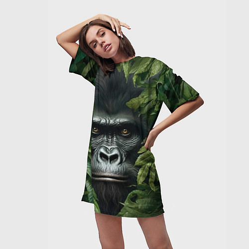 Женская длинная футболка Горилла в джунгях / 3D-принт – фото 3