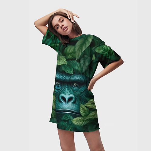 Женская длинная футболка Горилла в кустах джунгли / 3D-принт – фото 3