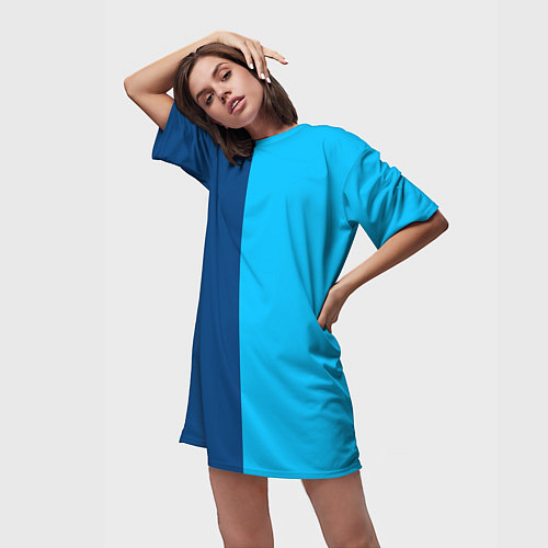 Женская длинная футболка Двуцветный синий / 3D-принт – фото 3