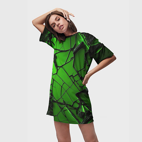 Женская длинная футболка Зеленое треснутое стекло / 3D-принт – фото 3