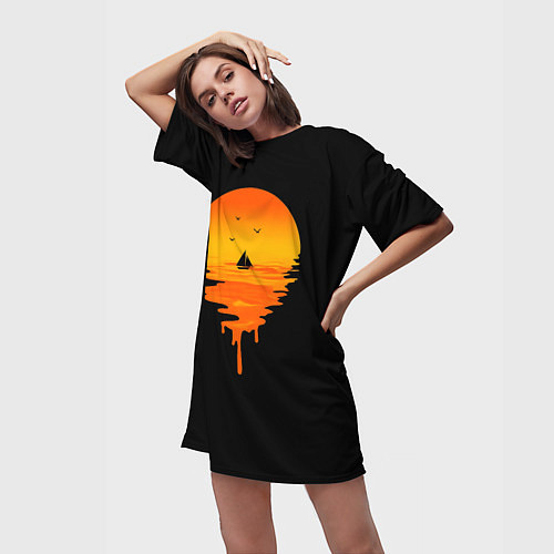 Женская длинная футболка Лавовый закат / 3D-принт – фото 3