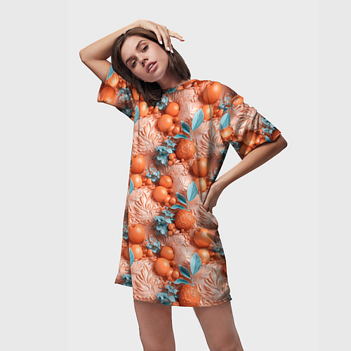 Женская длинная футболка Сочные фрукты клипарт / 3D-принт – фото 3