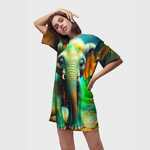 Женская длинная футболка Слоненок симпатичный / 3D-принт – фото 3