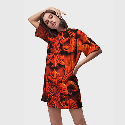 Женская длинная футболка Объемные оранжевые узоры / 3D-принт – фото 3