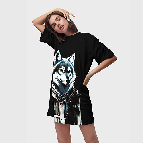 Женская длинная футболка Волк - графика / 3D-принт – фото 3