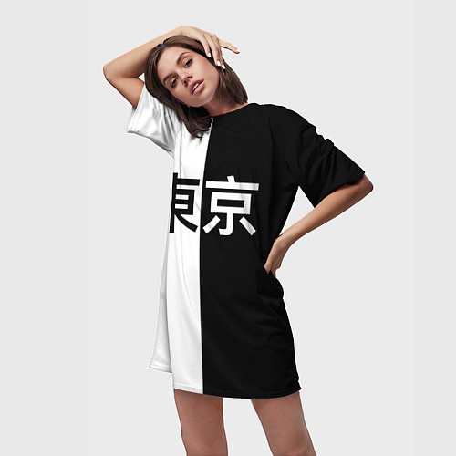 Женская длинная футболка Tokyo - Иероглифы / 3D-принт – фото 3