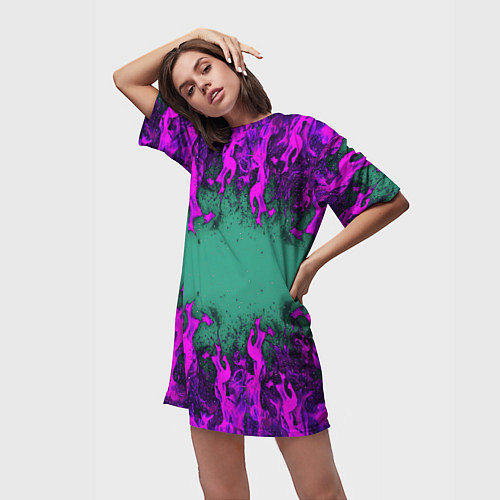 Женская длинная футболка Фиолетовое пламя / 3D-принт – фото 3