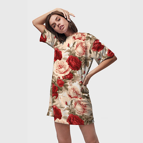 Женская длинная футболка Розы паттерн / 3D-принт – фото 3