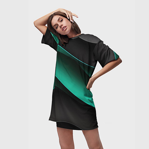 Женская длинная футболка Абстрактная зеленая текстура / 3D-принт – фото 3