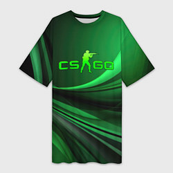 Футболка женская длинная CS GO green abstract, цвет: 3D-принт