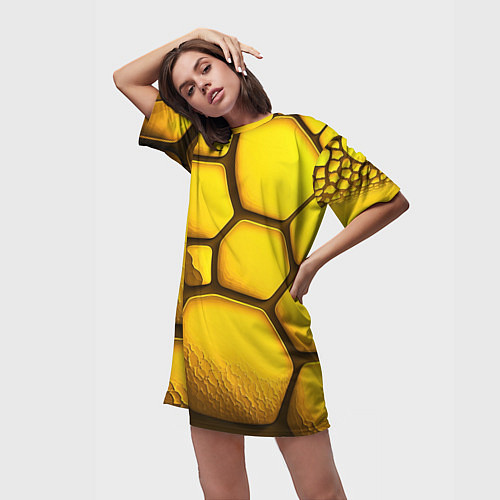 Женская длинная футболка Желтые объемные плиты / 3D-принт – фото 3