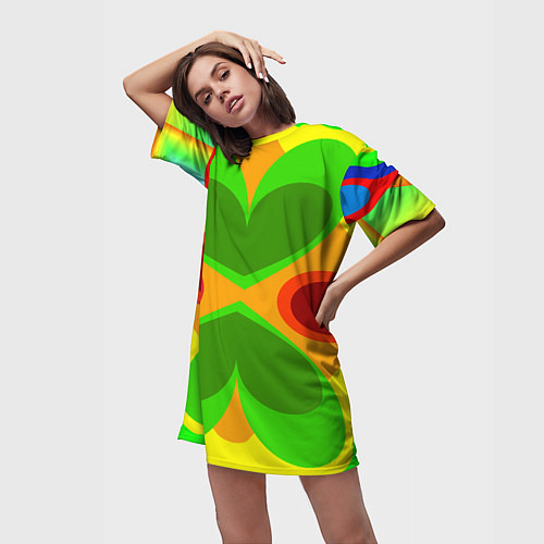 Женская длинная футболка Цветные плавные фигуры / 3D-принт – фото 3