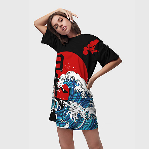 Женская длинная футболка Japan sea / 3D-принт – фото 3