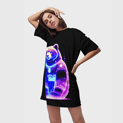 Женская длинная футболка Космический светящийся мишка / 3D-принт – фото 3