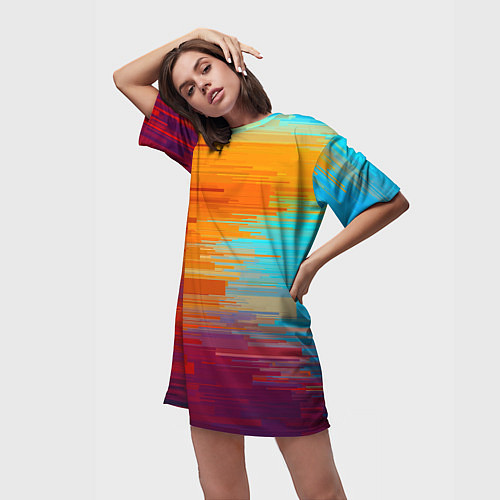 Женская длинная футболка Цветной глитч / 3D-принт – фото 3