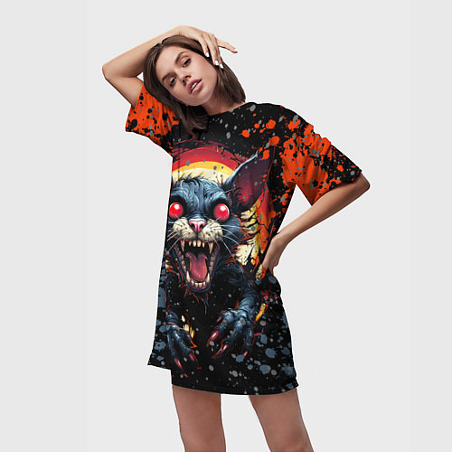 Женская длинная футболка Кот зомби - comics art style / 3D-принт – фото 3