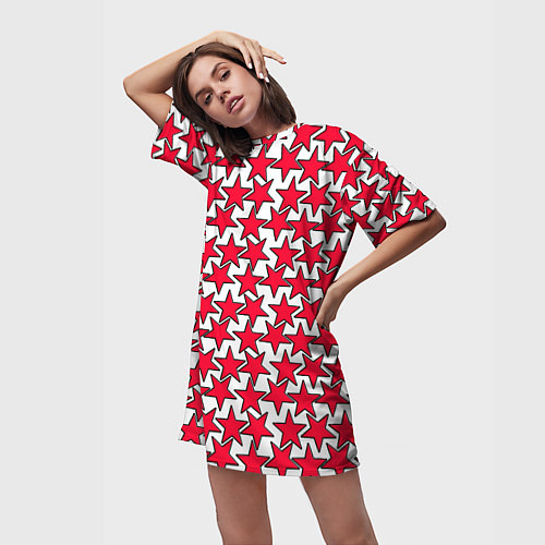 Женская длинная футболка Ретро звёзды красные / 3D-принт – фото 3