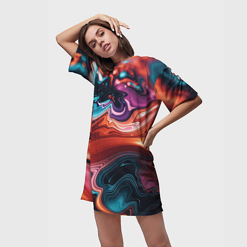 Женская длинная футболка Красочные переливы волн / 3D-принт – фото 3