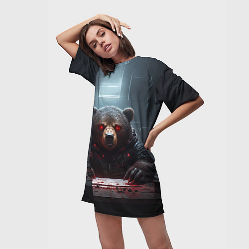 Женская длинная футболка Голодный мишка / 3D-принт – фото 3