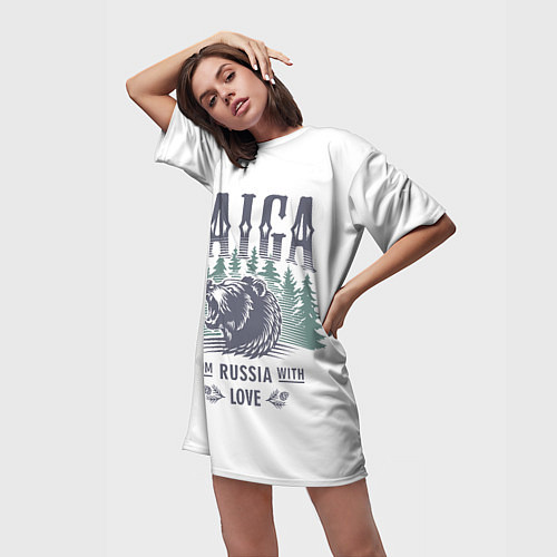 Женская длинная футболка Тайга - из России с любовью / 3D-принт – фото 3