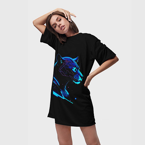 Женская длинная футболка Пантера киберпан / 3D-принт – фото 3