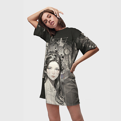 Женская длинная футболка Девушка потерянная во времени / 3D-принт – фото 3