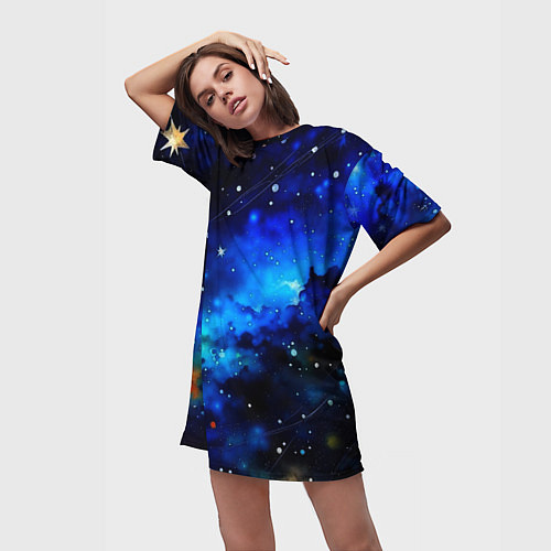Женская длинная футболка Живописный космос / 3D-принт – фото 3