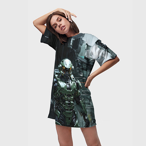 Женская длинная футболка Десантник в силовой броне / 3D-принт – фото 3