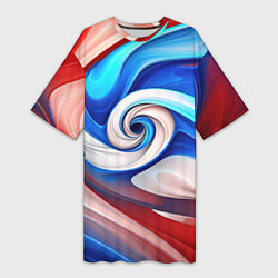 Футболка женская длинная Волны в цвете флага РФ, цвет: 3D-принт