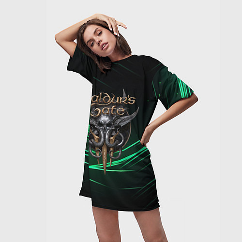 Женская длинная футболка Baldurs Gate 3 dark green / 3D-принт – фото 3