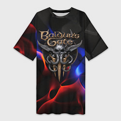 Женская длинная футболка Baldurs Gate 3 blue red fire