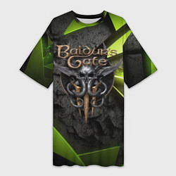 Женская длинная футболка Baldurs Gate 3 logo green abstract