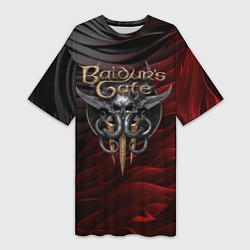 Женская длинная футболка Baldurs Gate 3 logo dark red black