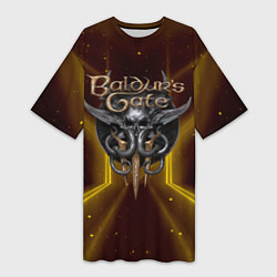 Футболка женская длинная Baldurs Gate 3 logo black gold, цвет: 3D-принт