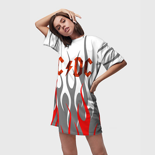 Женская длинная футболка Acdc пламя / 3D-принт – фото 3