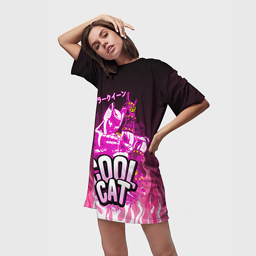 Женская длинная футболка Killer Queen - Розовый огонь / 3D-принт – фото 3